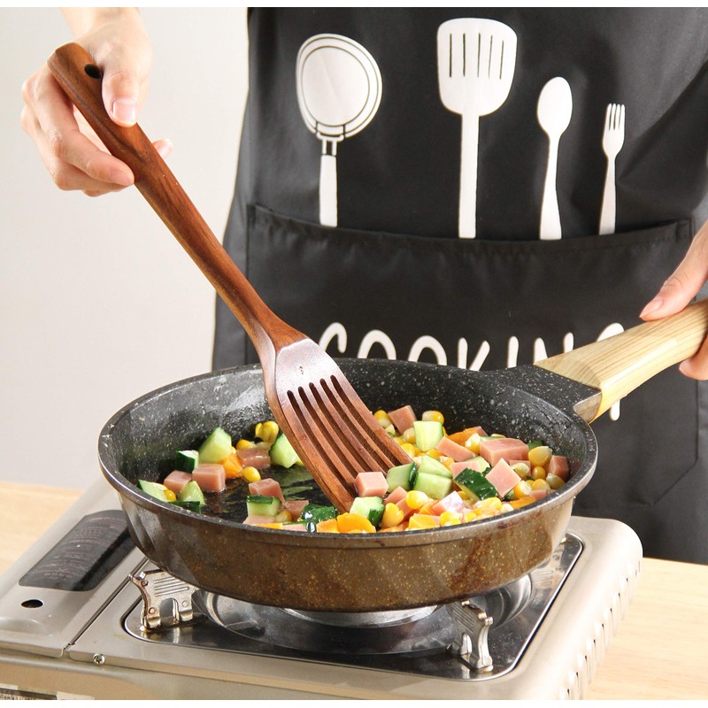 NAYAHOSE Wooden Kitchen Utensils Set with Holder, NAYAHOSE 9 Pcs