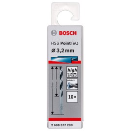 Bosch Professional HSS PointTeQ Twist Drill Bits (for Metal, 3.2 x 36 x 65 mm, Drill Driver Accessory), Pack of 10