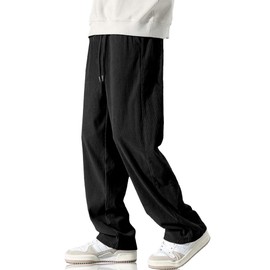HOTake Mens Corduroy Sweatpants Loose Fit Straight Trousers Elastic Waist with Pockets Large Black