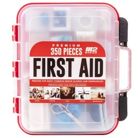 M2 BASICS Professional 350 Piece First Aid Kit | Business, Home, Car | Hard Case, Dual Layer, Wall Mountable | Emergency Kit, Emergency Medical Kit