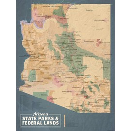 Best Maps Ever Arizona State Parks & Federal Lands Map 18x24 Poster (Camel & Slate Blue)