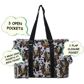 NGIL Zip-Top Tote Bag with Exterior Pockets for Working Women, Teachers, Nurses, and Moms, Design in USA (NGIL Zip-Horseshoe-Balck)