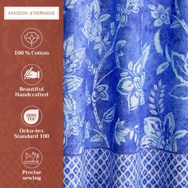 Maison d'Hermine Kitchen Curtains Sets for Windows 100% Cotton Set of Kitchen Curtains Valances for Cafe Home [2 Tiers (28"X36") and 1 Valance (56"X18")] - Easter Decorations (Indigo Love)