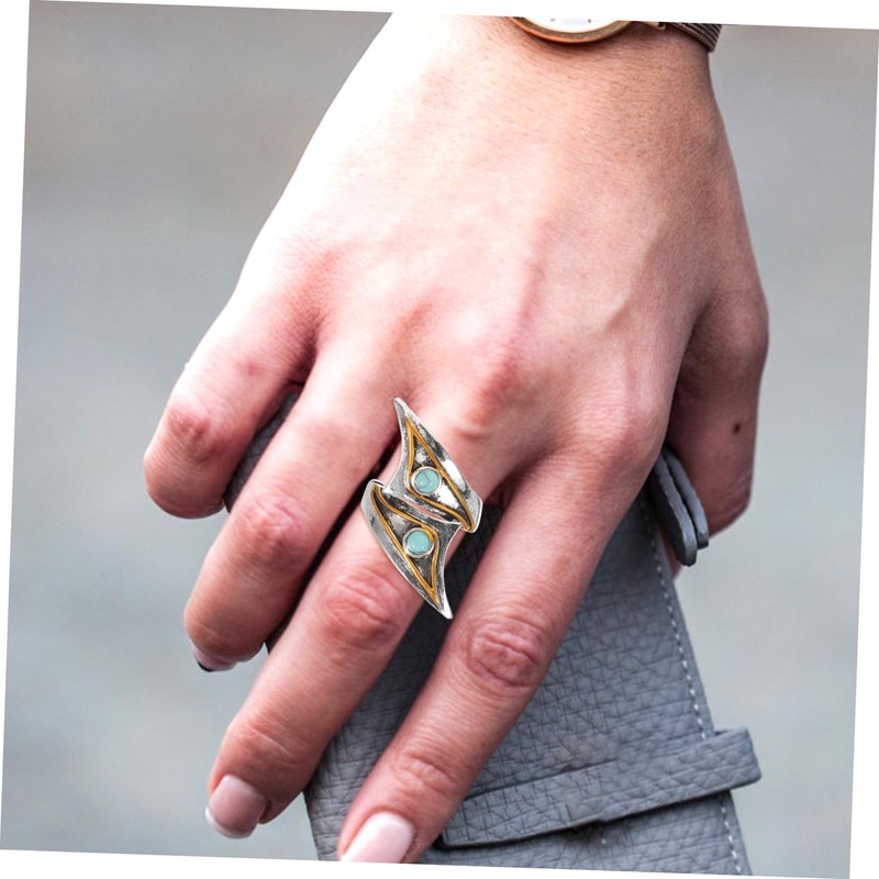 GRIRIW Open Ring Adjustable Turquoise Jewelry for Women Retro Blue