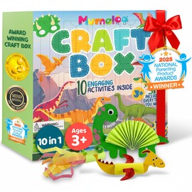 Mumaloo Dinosaur Craft Box - 10 Creative Arts and Crafts for Kids Ages 4-8, Fun, No Mess, Educational, Toddler, Preschool & Homeschool Activities Kit with Supplies, Christmas Gift for Girls and Boys