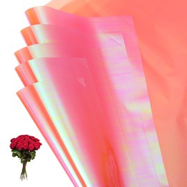PATIKIL 22.8 x 22.8 Inch Flower Wrapping Paper, 10 Pcs Iridescent Double Sided Plastic Bouquet Packaging Waterproof Florist Supplies DIY Crafts Gift Packaging Gift Box Wedding, Lotus Pink