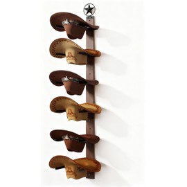TIPSYTREE Cowboy Hat Rack for Wall – 3-Piece Western Hat Holder, Rustic Wooden & Metal Wall Mounted Cowboy Hat Organizer, Holds up to 6 Hats, Cowboy Room Decor & Storage Display Rack