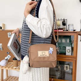 Cute Purse Kawaii Ita Bag Preppy Wallets Japanese Pins Mini Crossbody Messenger Bag Aesthetic Accessories Stuff (Brown,Small)