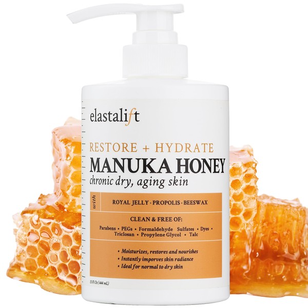 Elastalift Manuka Honey Cream Face Moisturizer & Body Butter Lotion For Dry Skin | Firming & Hydrating Miracle Balm Skin Care Moisturizing Lotion For Women, Wrinkles, & Sun Damaged Skin, 15 Fl Oz