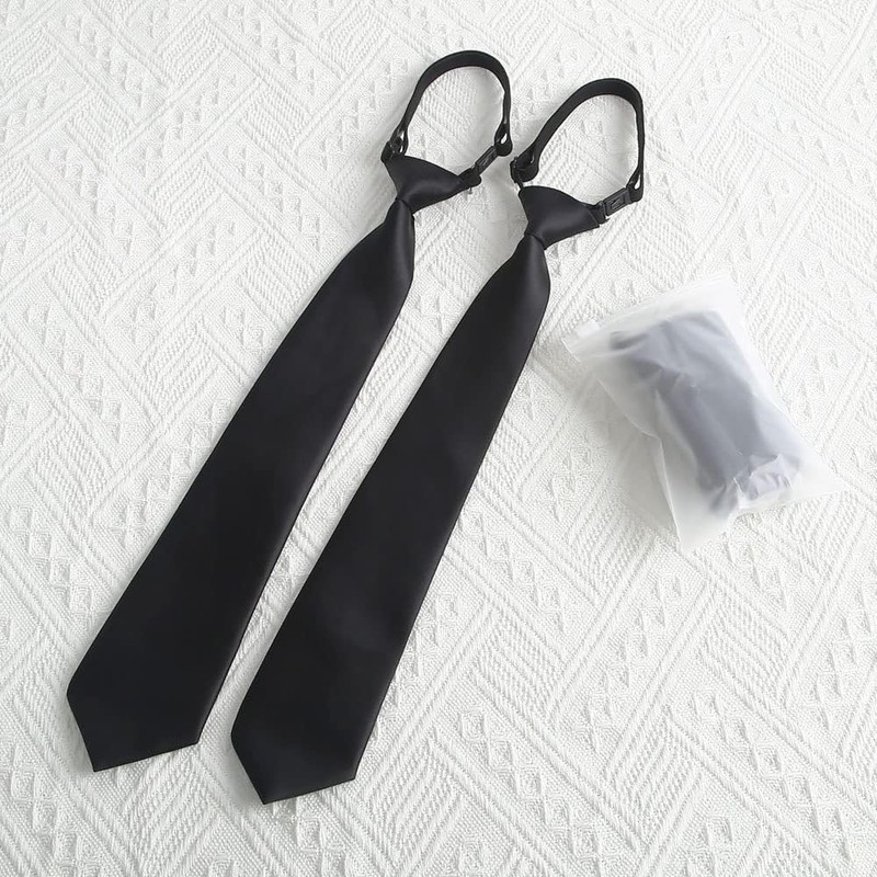 Pack of 2 Men's Ties, Black, Pre-Tied Tie with Zip
