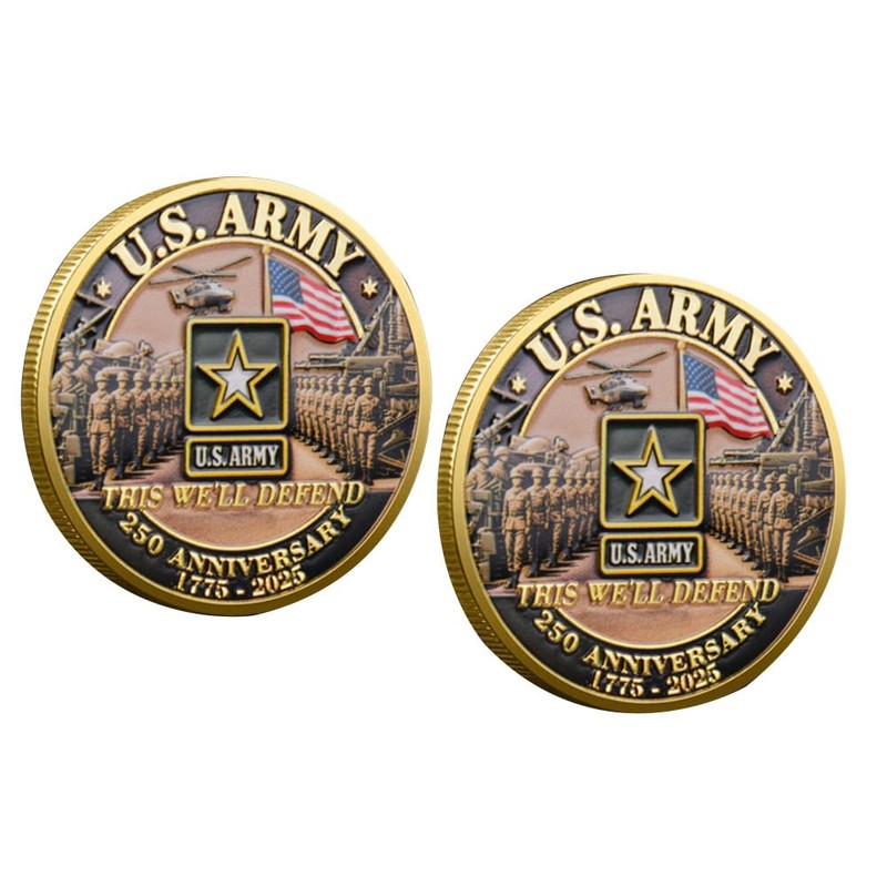 U.S. Army 250th Anniversary Commemorative Gold-Plated Challenge Coin, Double-Sided High