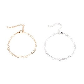Hollow Love Heart Link Chain Bracelet Sterling Steel Bracelet for Women Girl, Metal, not known