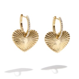 BaubleBar Paxton Gold Heart Earrings - Hypoallergenic Valentine Earrings for Women with Textured Detailing - Glass Stones & Gold Plated Brass - Perfect Valentine's Day Jewelry, (Gold)