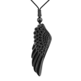 ASGIFT Wing Necklace Black Obsidian Angel Wing Protection Pendant with Adjustable Rope Guardian Wing Necklace Jewelrys for Women Men Boyfriend Girlfriend