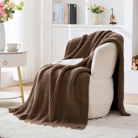 Chunky Knit Brown Throw Blanket for Couch Soft Cozy Large Thick Knitted Throw Blankets for Sofa Bed Cute Decorative Throw Blanket for Living Room,60"x 80",Dark Brown