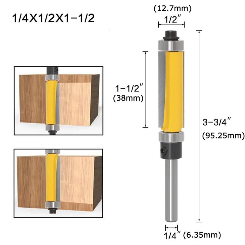 Bestgle 2Pcs 1/4" Shank Top and Bottom Bearing Flush Trim