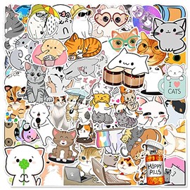 BINSNES Cat Sticker Set, PVC Material, Waterproof, Reusable, Vibrant Colors, Stickers, Big Eyes Cat, Pushkin Kitten, Cute Cat (Cute Cat C)