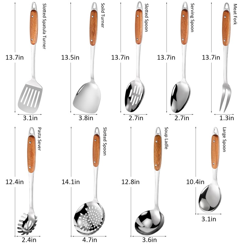 304 Stainless Steel Cooking Utensils Set,9PCS Metal Kitchen Utensils Set