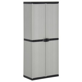 vidaXL Outdoor Garden Storage Cabinet - Compact Gray&Black PVC Design with 3 Shelves and Lockable Doors - 26.8"x15.7"x66.1"
