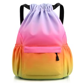 Sarmeley Drawstring Backpack Bags, Printed Drawstring Gym Bag for Men Women Girls Boys, Large Drawstring Bags Waterproof Swimming Bag Draw String Bag for Shopping Yoga Sport, Rainbow Green