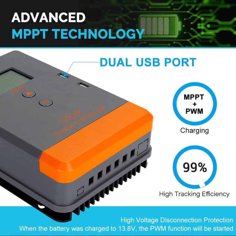 PowMr MPPT Solar Charge Controller 30AMP, for 12V/24V Auto, MAX