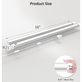 Leetdud Under Cabinet Lighting Plug in with Hand Wave Sensor Dimmer ON/Off 16 Inch 2 Pcs, 4000K Ultra Thin Super Bright, Linkable Under Cabinet Lights for Counter, Kitchen, Shelf, Closet
