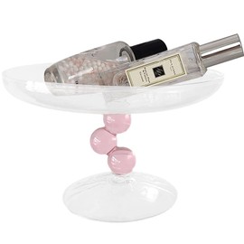 Kelendle Centerpiece Fruit Bowl Countertop Fruit Basket Glass Fruit Stand Round Jewelry Tray Wide Footed Candy Bowl Clear Snack Holder Table Ring Display Tray for Wedding Birthday Party Decor(Pink)