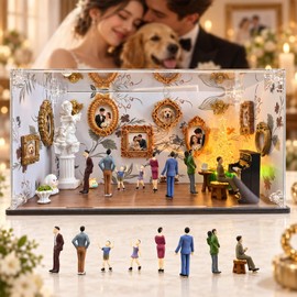DIY Mini Museum Kit Pet Memorial Shadow Box with LED Light 8 Gold Frames