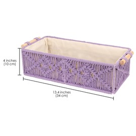 Purple Macrame Storage Basket, Boho Woven Decor Organizer for Countertop Toilet Tank Shelf Cabinet Bathroom Living Room Entryway