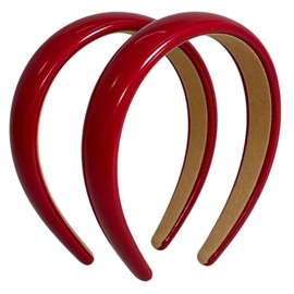2Pcs Red Leather Headbands Retro Patent Leather Wide Sponge Head Band Non Slip Hairbands Accessories for Womens