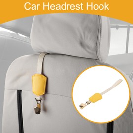 Partuto 1 Pcs Universal Car Seat Headrest Hook for Most Car, SUV, Truck Car Seat Back Organizer Hooks Sturdy Faux Leather Metal Yellow 11.22"x1.89"