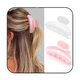 CAKURE Acrylic Claw Clips Cute Pink Hair Clips Medium Hair Claw Hair Accessories for Women (Pack of 2) (b-white&pink)