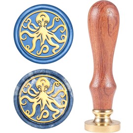 CRASPIRE Wax Seal Stamp, Vintage Wax Seal Stamp Octopus Retro Wooden Stamp Removable Brass Head 25 mm for Wedding Envelopes Invitations Embellishment