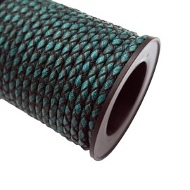 5 Yards 4mm Antique Teal Coated Braided Leather Cords for Jewelry Making Bracelet Necklace Round Leather Strap