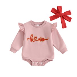 Ayalinggo Valentines Baby Girl Outfit Heart Valentines Shirt Bubble Romper Sweatshirt Onesie Newborn Valentines Clothes (Pink be mine, 3-6 Months)