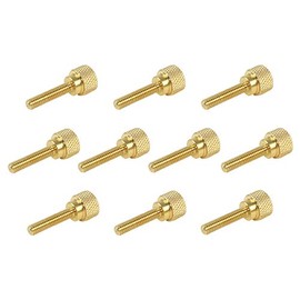 10 Pack 8-32 x 3/4 Inch Threads Solid Brass Diamond Knurled Thumb Screws Knobs with Straight Shoulders Right-Hand Threads SAE Flat Tip Uncoated (8-32 x 3/4 inch Long Threads)