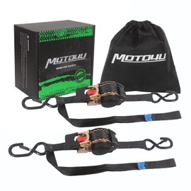 MOTO4U Auto Retractable Ratchet Straps 2-Pack | 1” x 10ft (1500lb Break Strength) | Heavy Duty Motorcycle Tie Downs Straps with Integrated Soft Loops for Truck, Trailer, Motorcycle