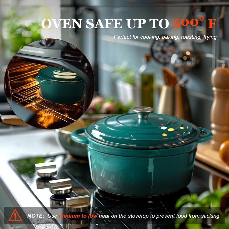 Overmont Enameled Cast Iron Dutch Oven - 7QT Pot with