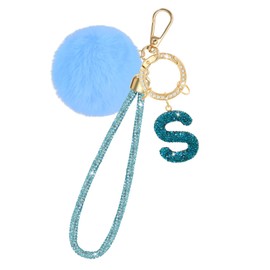 MWOOT Crystal Letter Key Ring, Rhinestone Name Letter Pendant for Handbag Backpack Decoration, Blue S