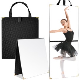 Chunful Frameless Travel Hanging Mirror Leather Foldable Full Length Backstage Makeup Mirror with Handle for Travel Dance Competition Home Fitness Gift(Black,24.61 x 11.22 Inches)