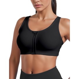 Tmeefee Women's Zip Front Sports Bra Black