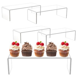 Jusalpha 4 Pc Large 12'' Clear Acrylic Risers, Acrylic Display Risers Shelf Showcase Fixtures for Jewelry, Display Stand for Amiibo Funko POP Figures, Cupcakes, Food Display, Collectibles, Cabinet (12''x 5''x 3.5 '')
