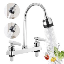Mezcladora para Fregadero,Llaves para Fregadero de Cocina Flexible con Pulverizador de Modo Dual,Grifos para Cocina con 2 Asas para RV,Mezcladora para Cocina de Acero Inoxidable