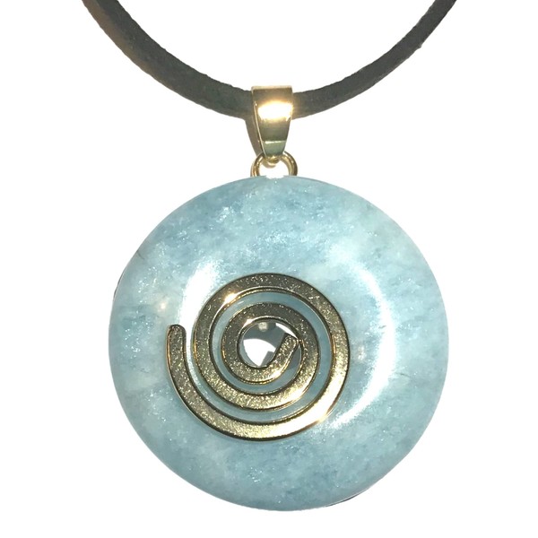 Steinfixx® - Premium Aquamarine Blue Donut Optional Necklace with Silver or Gold Pendant and 80 cm Leather Cord Healing Stone Gemstone Chakra Stone, Crystal Gemstone Crystal gemstone Aquamarine Blue,
