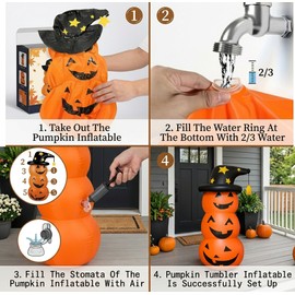 Halloween Inflatable Pumpkin Decoration for Porch and Yard – Water-Filled Standing Orange Pumpkin for Outdoor Holiday Displays