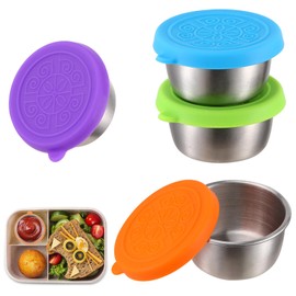 Salad Dressing Container To Go Reusable Ketchup Box, Stainless Steel Sauce Pots Leakproof Storage Containers with Lids for Lunch Boxes Sauce Dips 4Pcs