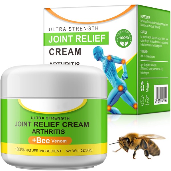 Bee Venom Joint and Bone Therapy Cream, Arthritis Pain Relief Cream with Natural Formula, Ultra Strength Joint Relief Cream for Pain Inflammation Soreness Muscle Recovery, 1 Pack 30g