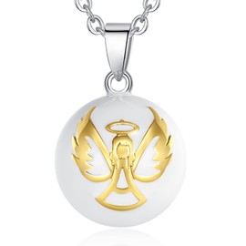 CELESTIA Pregnancy Guardian Angel Necklace Silver Chime Ball Bola Pendant Maternity Jewellery Mom to Be Gifts for Mum Expecting, Extra Long Chain