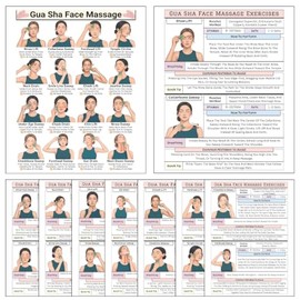 Auroscent Gua Sha - Tabla de masaje facial - Póster de técnicas de masaje facial para la línea de mandíbula, mejillas, área de cuello y cejas, fácil paso a paso guía de rutina de cuidado personal y