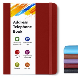 Small Address and Telephone Book with Alphabetical Tabs-Small Pocket Address Organizer Notebook, Keep Contact Safe Hardcover, Internet Login Book Journal Notebook for Home or Office, 6.1″×4.9″, Red